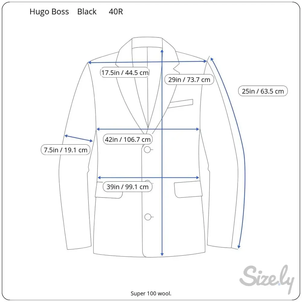 Hugo Boss Mens Super 100s Black Basket Weave Blazer 40R Slim Fit